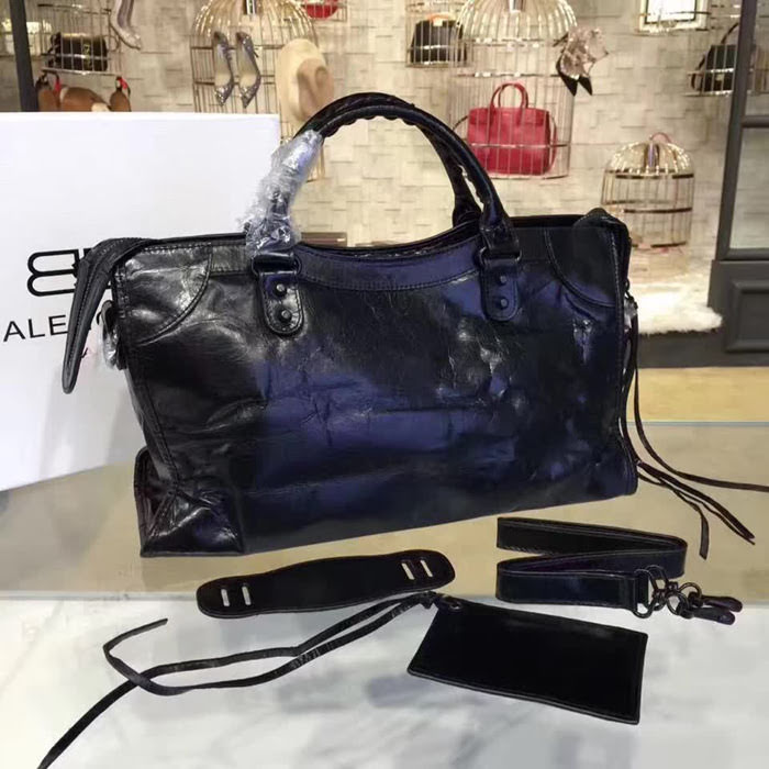BALENCIAG巴黎世家 38cm 機車包進口油蠟牛皮 手提肩背斜挎包  BL1560